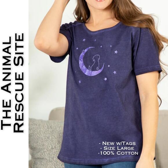 New The Animal Rescue Site Dog & Moon T-Shirt Tee Size Large Acid Wash Purple - Picture 1 of 11